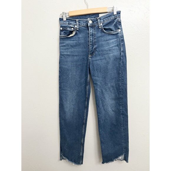 Rag And Bone Jeans Size 27 Blue Denim Harlow Mid Rise Straight Leg Raw Hem USA - Picture 2 of 13